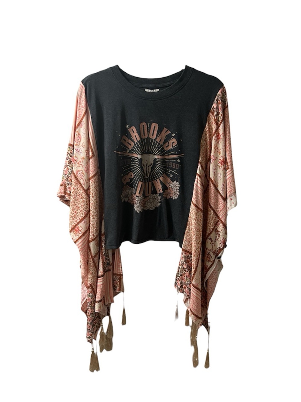 One of a Kind Upcycled Brooks & Dunn tee with Kimono Sleeves